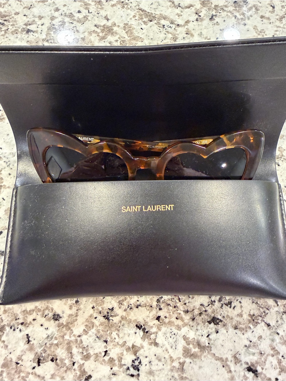Saint Laurent Tortoise Cat-Eye Heart Sunglasses with Dark Lenses - Picture 3 of 3